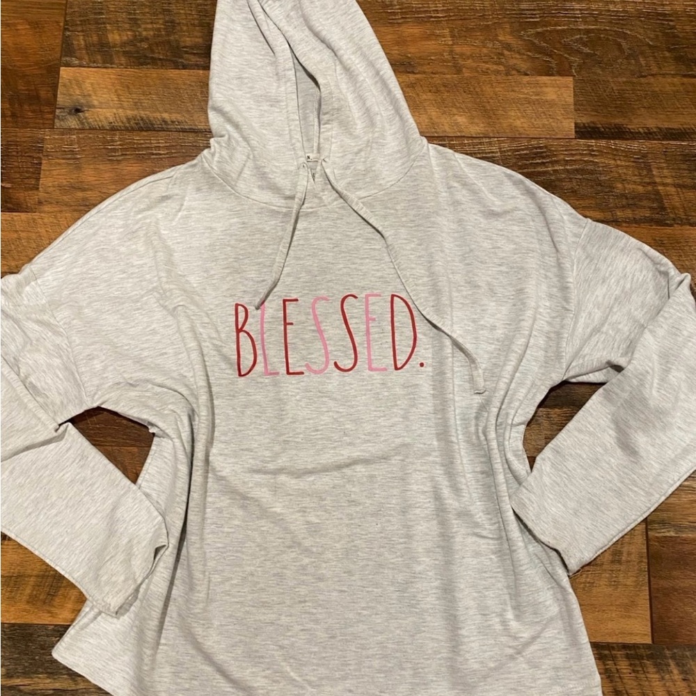 Rae dunn Gray red pink Blessed lounge Hoodie size medium